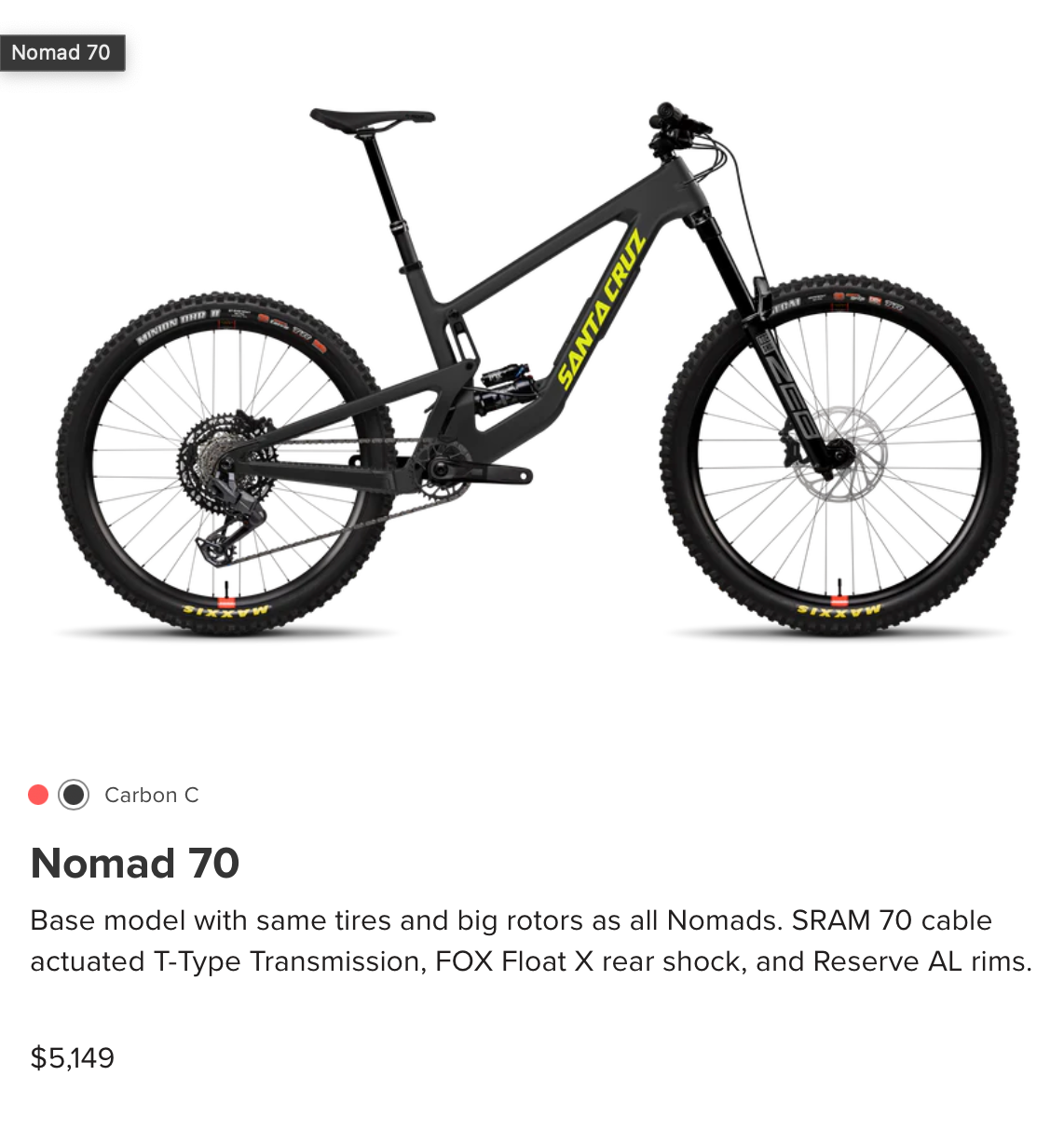 2025 Santa Cruz Nomad C 70 Med Demo