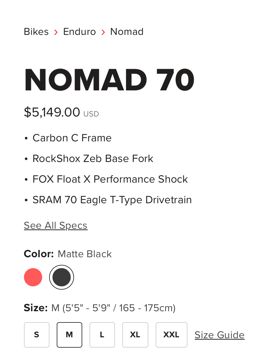 2025 Santa Cruz Nomad C 70 Med Demo